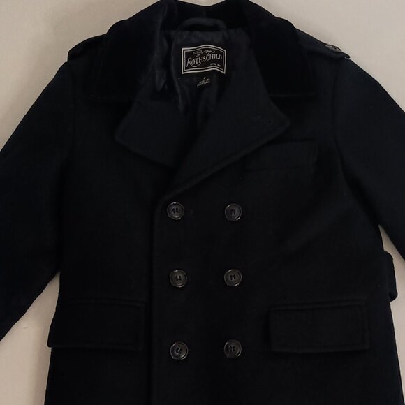 Rothschild Double Breasted Long Winter Overcoat Navy Blue Velvet Collar Boys 4 - Picture 4 of 15